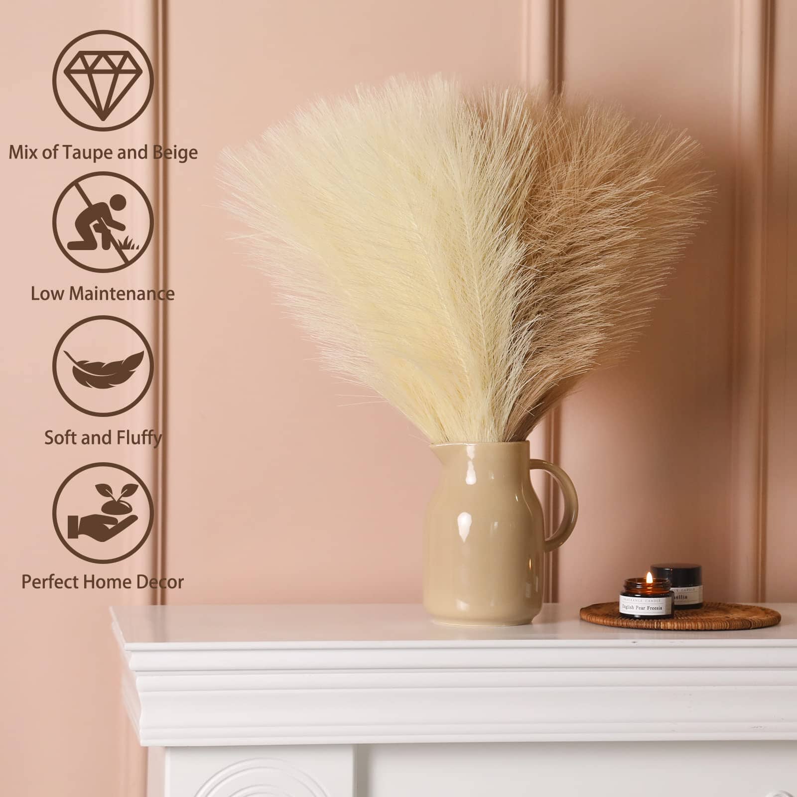 20Pcs Bohemian Fluffy Artificial Pampas Grass Coloured