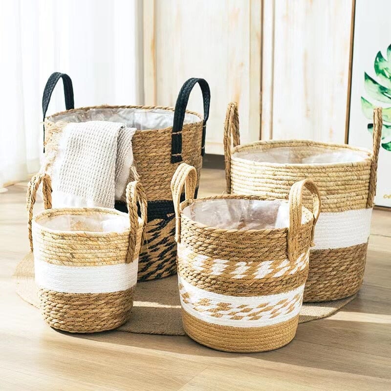 Decorative seagrass storage baskets