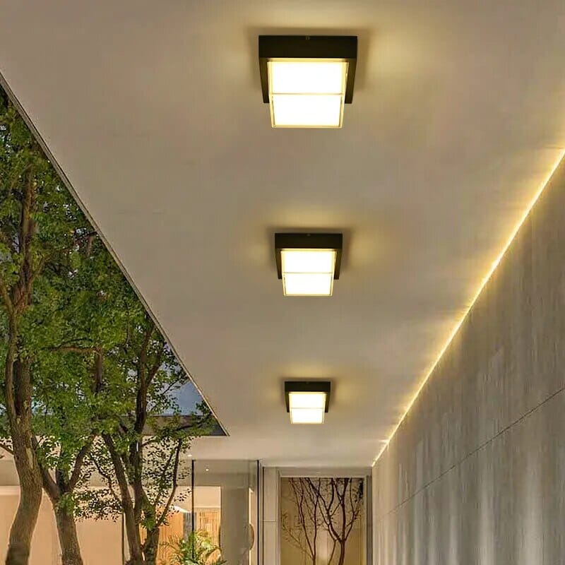 Geometric retro ceiling lights for corridor