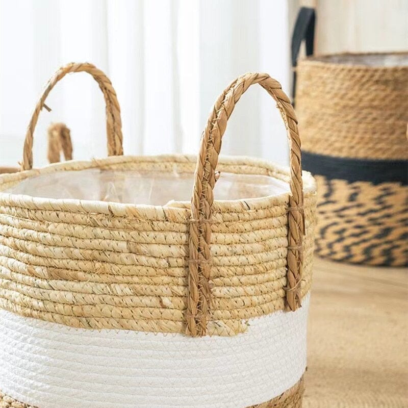 Decorative seagrass storage baskets