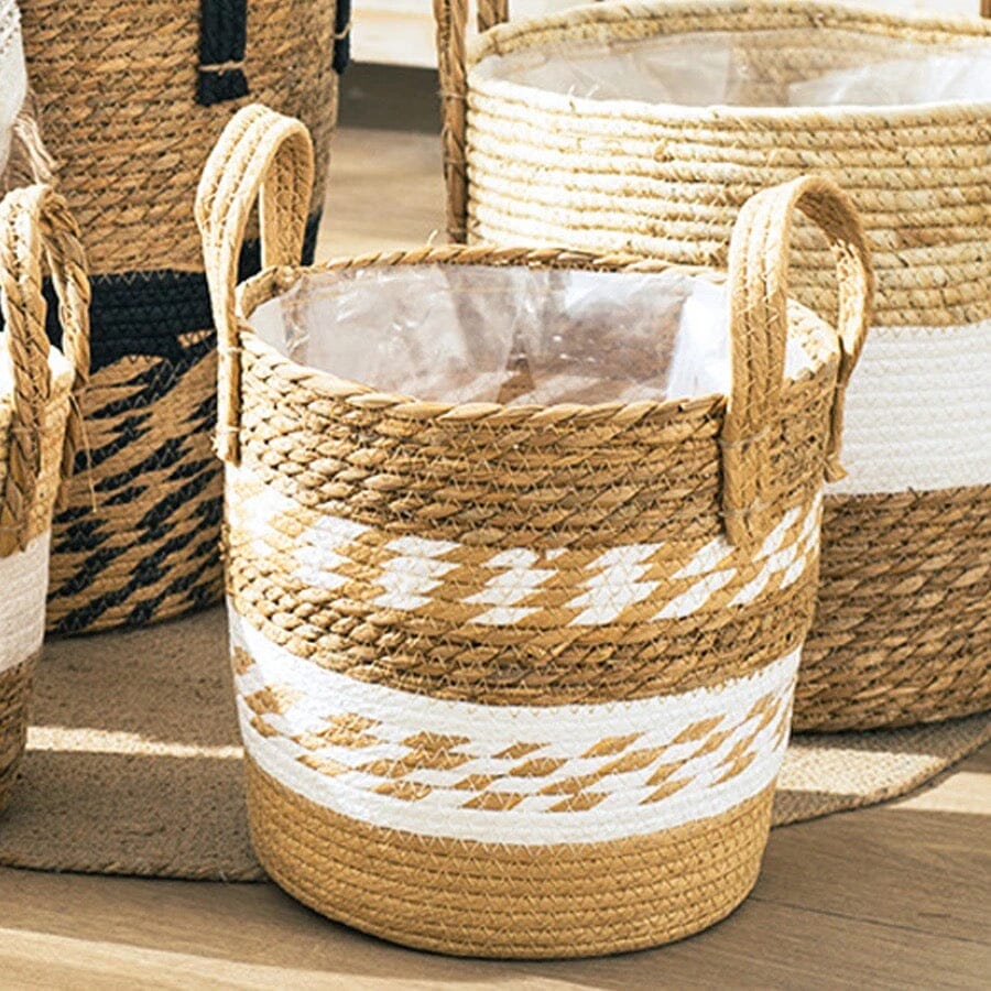 Decorative seagrass storage baskets