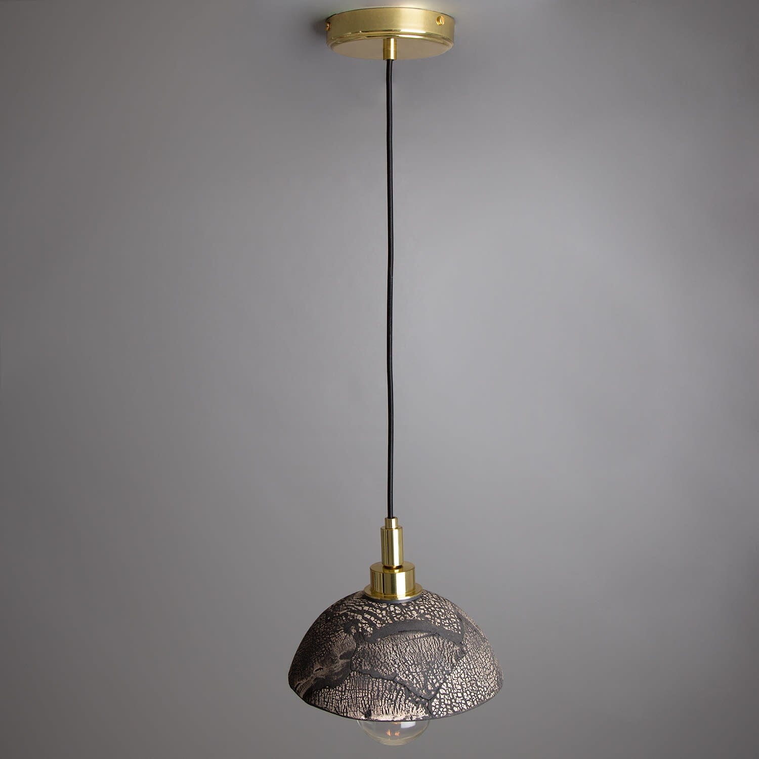 Kingii Ceramic Dome Bathroom Pendant Light 20cm, Black Clay IP44