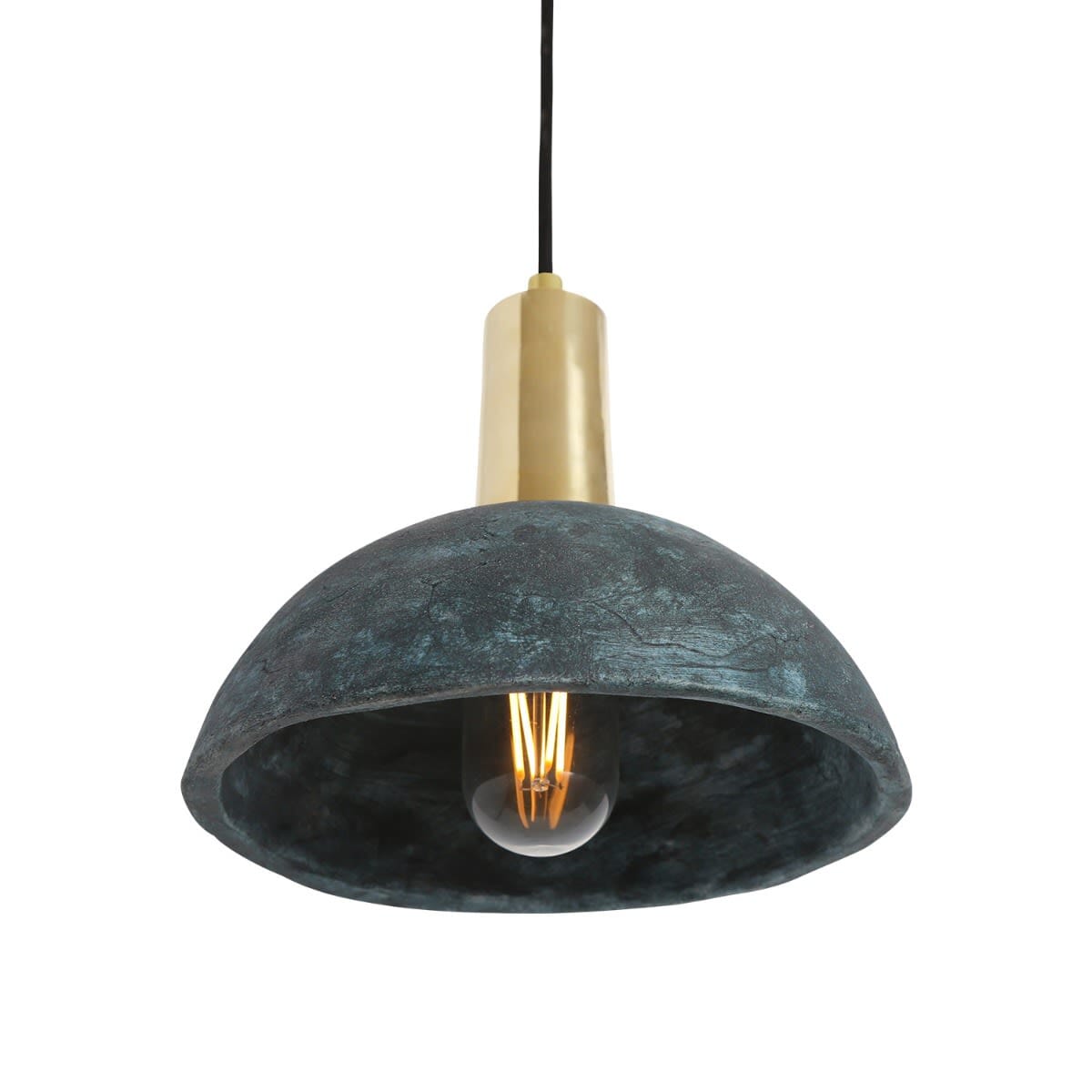 Kauri Organic Ceramic Dome Pendant Light 20cm, Blue Earth